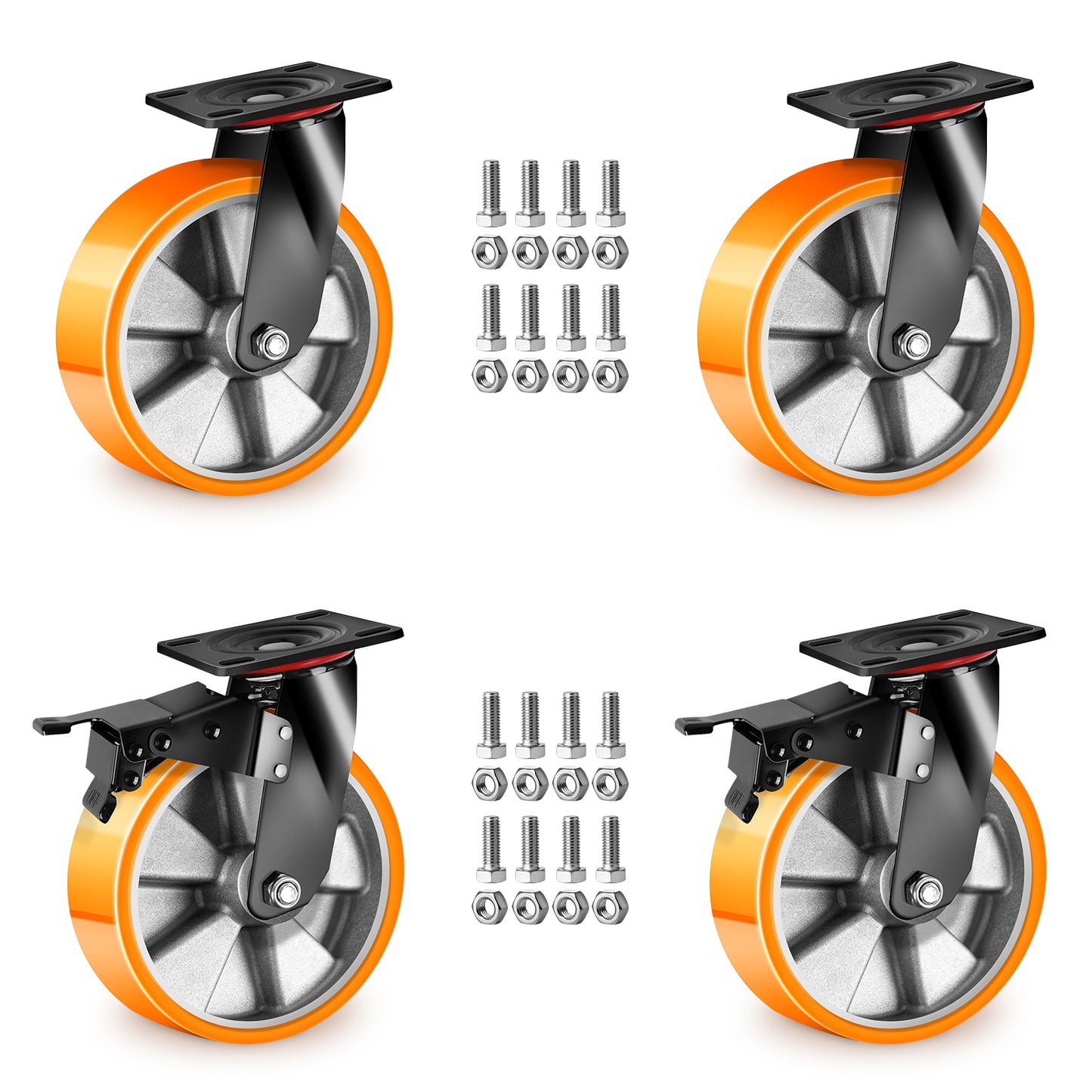 4er-Set 125mm Schwerlastrollen – 2× mit Bremse & 2× drehbar, leise & stabil für Werkstatt, Haushalt & Regale