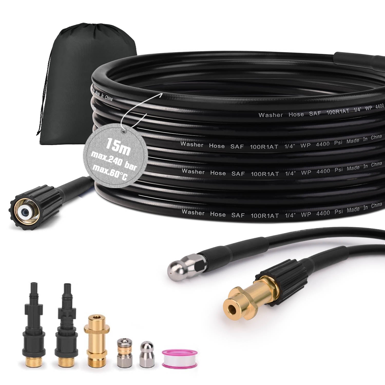 10 - 30M Rohrreinigungsschlauch Max. 240Bar für Kärcher K2 - K7, LAVOR, Bosch Hochdruckreiniger