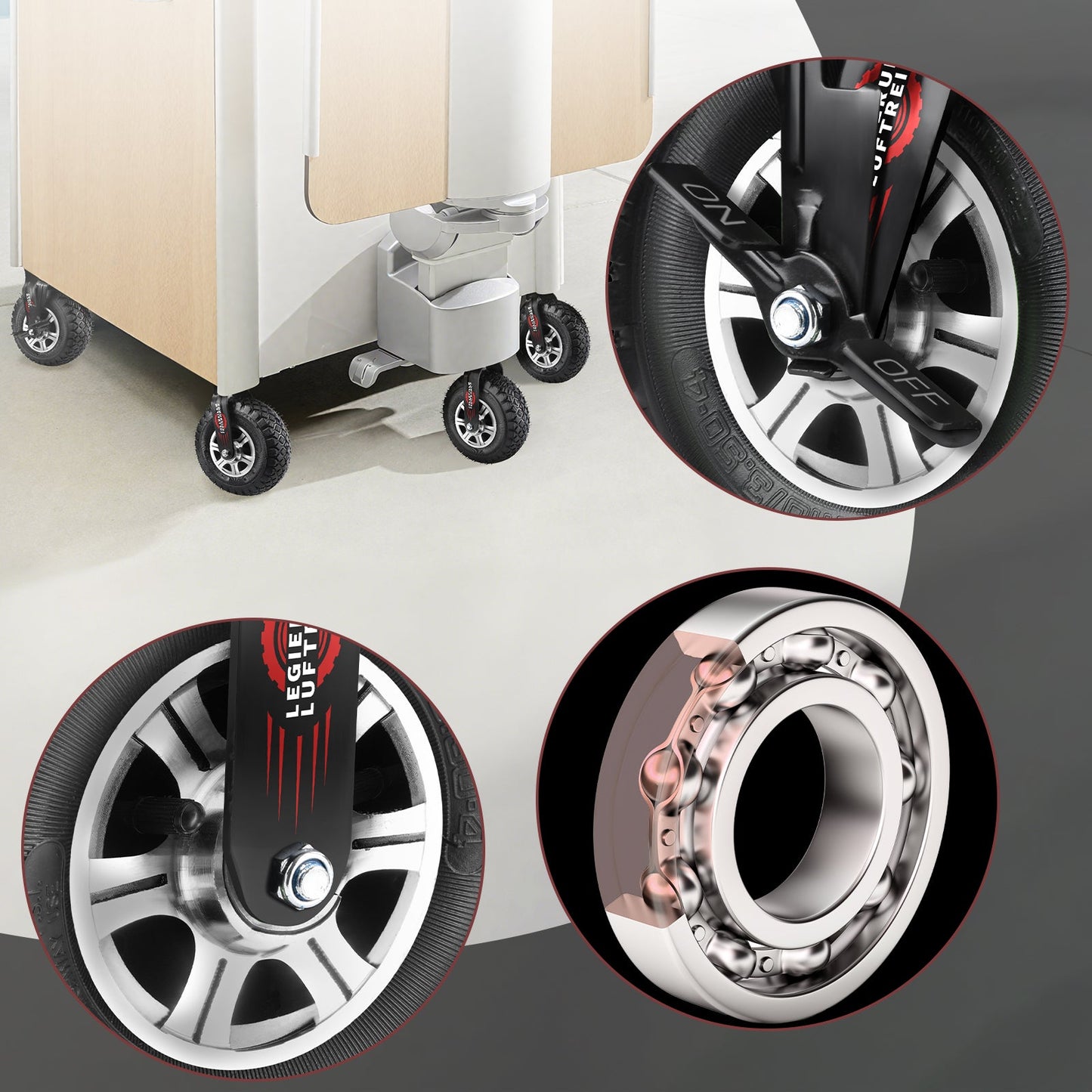 10" Schwerlastrolle mit Bremse – 250 mm Luftreifen, Aluminium Halterung, 170 kg Tragkraft, für Werkbank & Gerätewagen