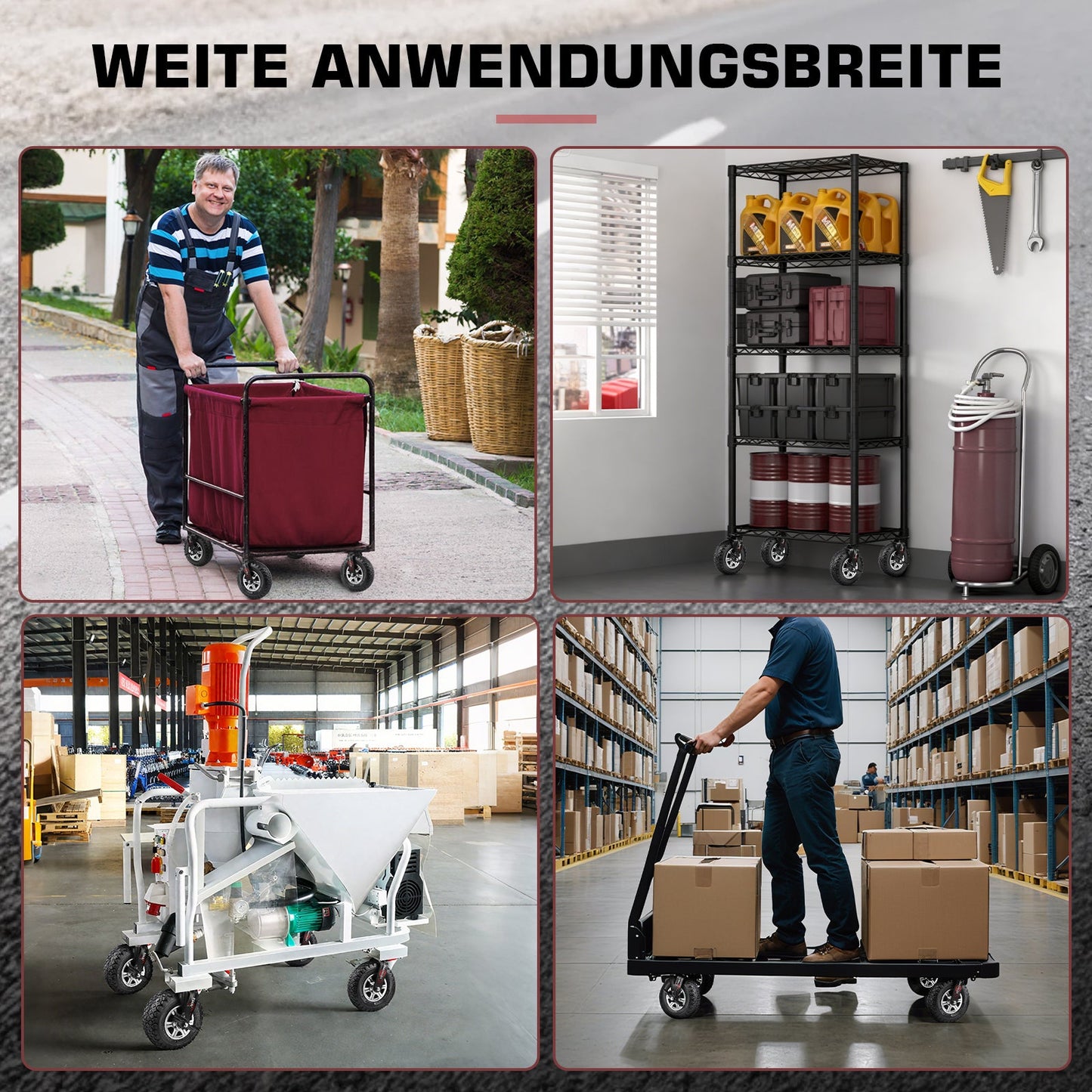 10" Schwerlastrolle mit Bremse – 250 mm Luftreifen, Aluminium Halterung, 170 kg Tragkraft, für Werkbank & Gerätewagen