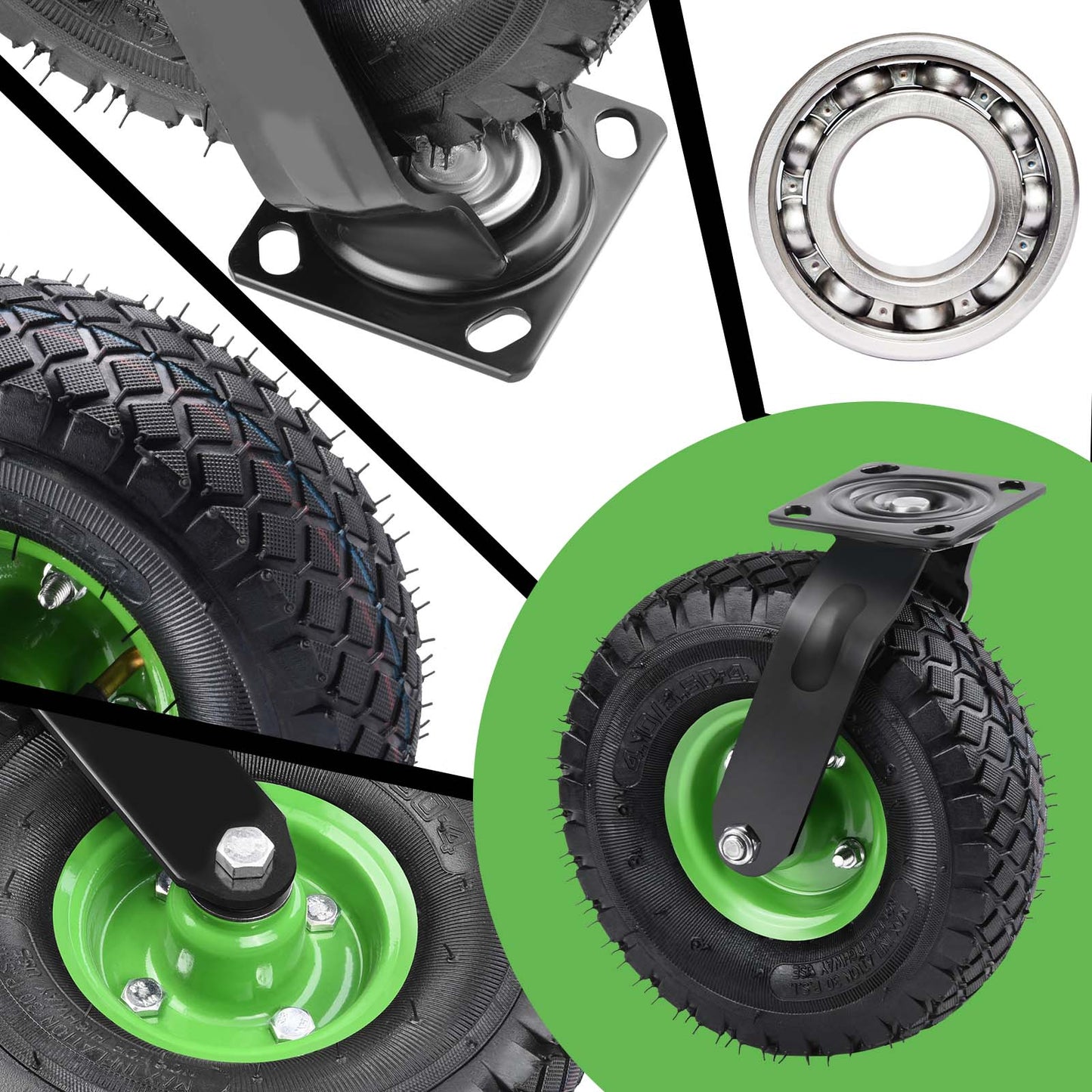 2er-Set Schwerlast-Gelenkräder 250mm – 360° drehbar, luftgefüllt, bis 600kg – für Werkstatt & Garten