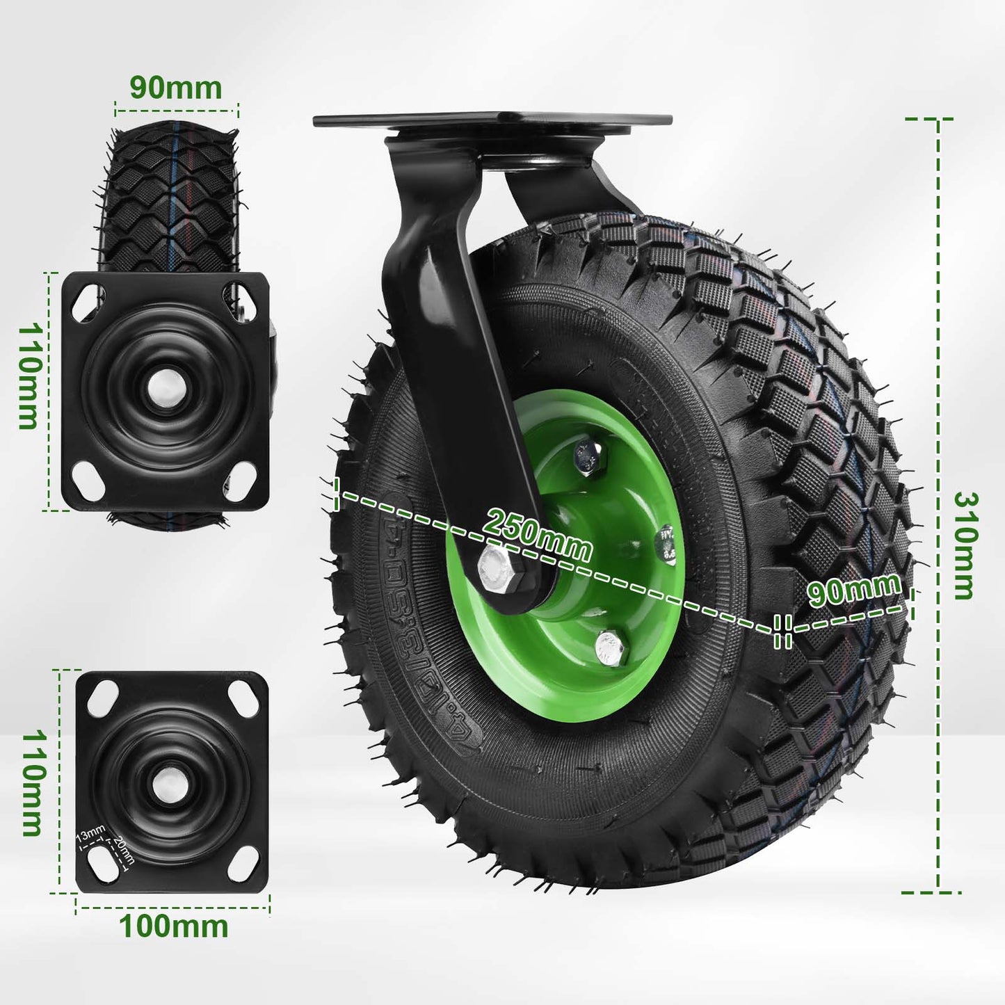 2er-Set Schwerlast-Gelenkräder 250mm – 360° drehbar, luftgefüllt, bis 600kg – für Werkstatt & Garten