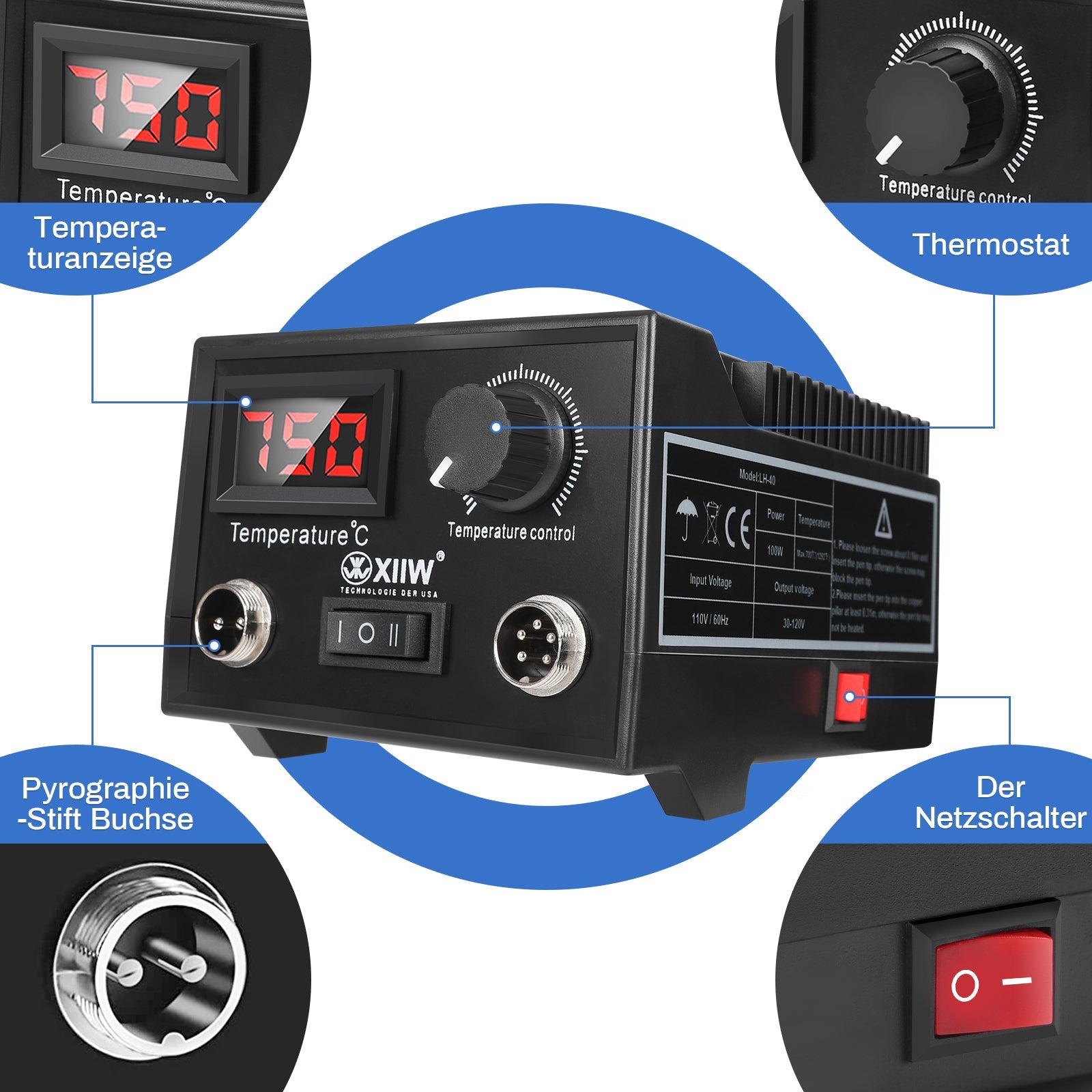 165 - teiliges Pyrographie - Set mit digitaler Temperaturregelung – 33 Brennspitzen für Holz, Leder & Basteln