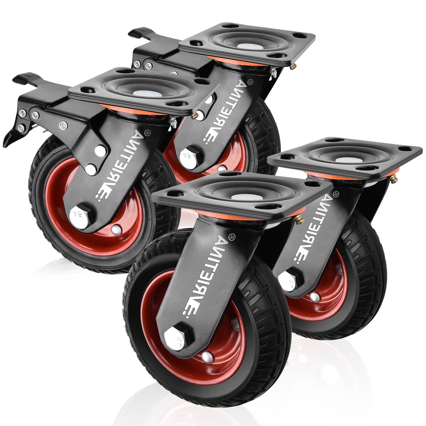 4x Schwerlast Lenkrollen 200mm – Transportrollen mit Bremse, Vollgummi, je 250kg Tragkraft, drehbar für Werkbank & Industrie
