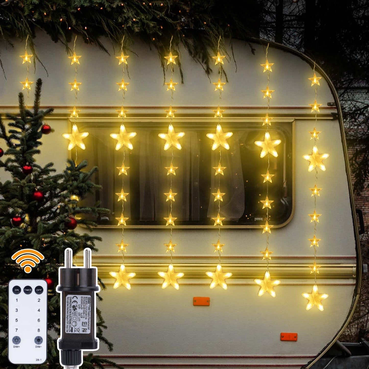 Sterne Lichterkette 2 m, 144 LEDs, Warmweiß, 8 Modi, Timer, IP44, für Innen & Außen