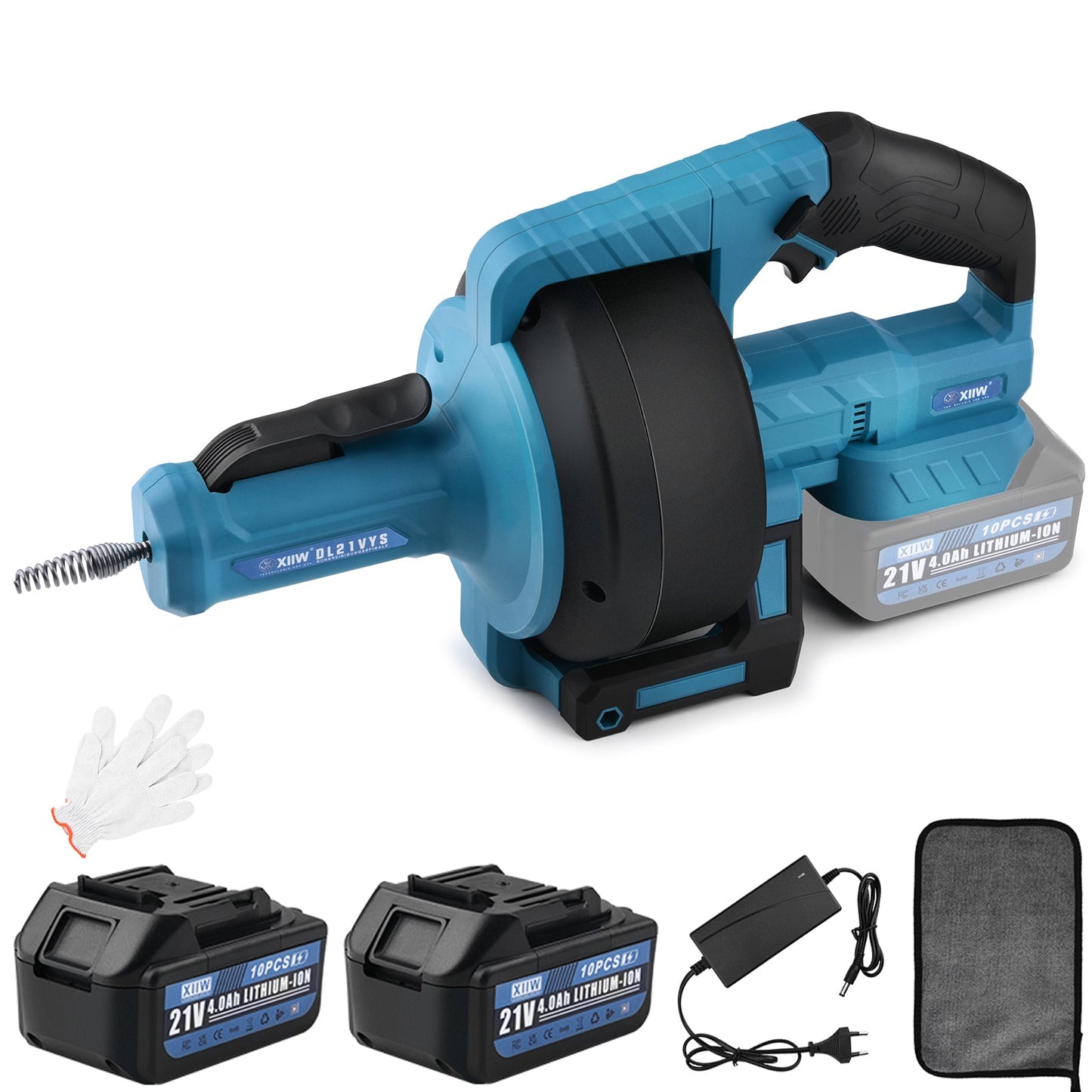 21V Akku - Rohrreiniger Abflussreiniger Geeignet für Rohrdurchmesser 16 - 55mm mit 2X Batterien