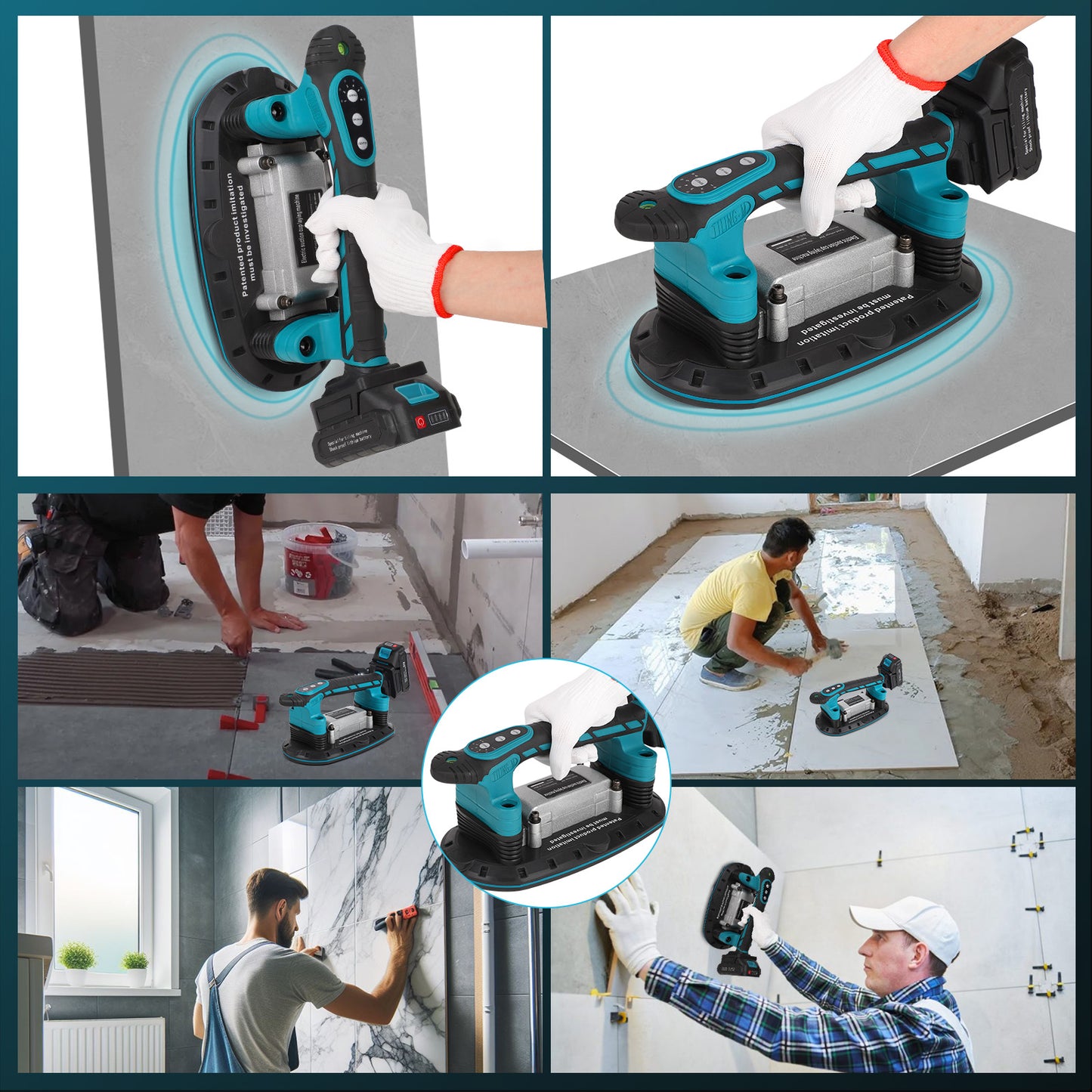 Elektrischer Fliesenrüttler mit Akku & Saugnapf – 6-Stufen Vibration | 250kg Tragkraft | Fliesenvibrator für große Wand- & Bodenfliesen (30–225cm)