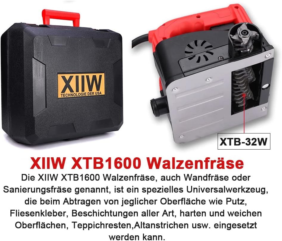 XIIW Wandschleifer – Elektrisches Schleifgerät mit 1600W Leistung & Hartmetall-Frästrommel für Wand & Boden