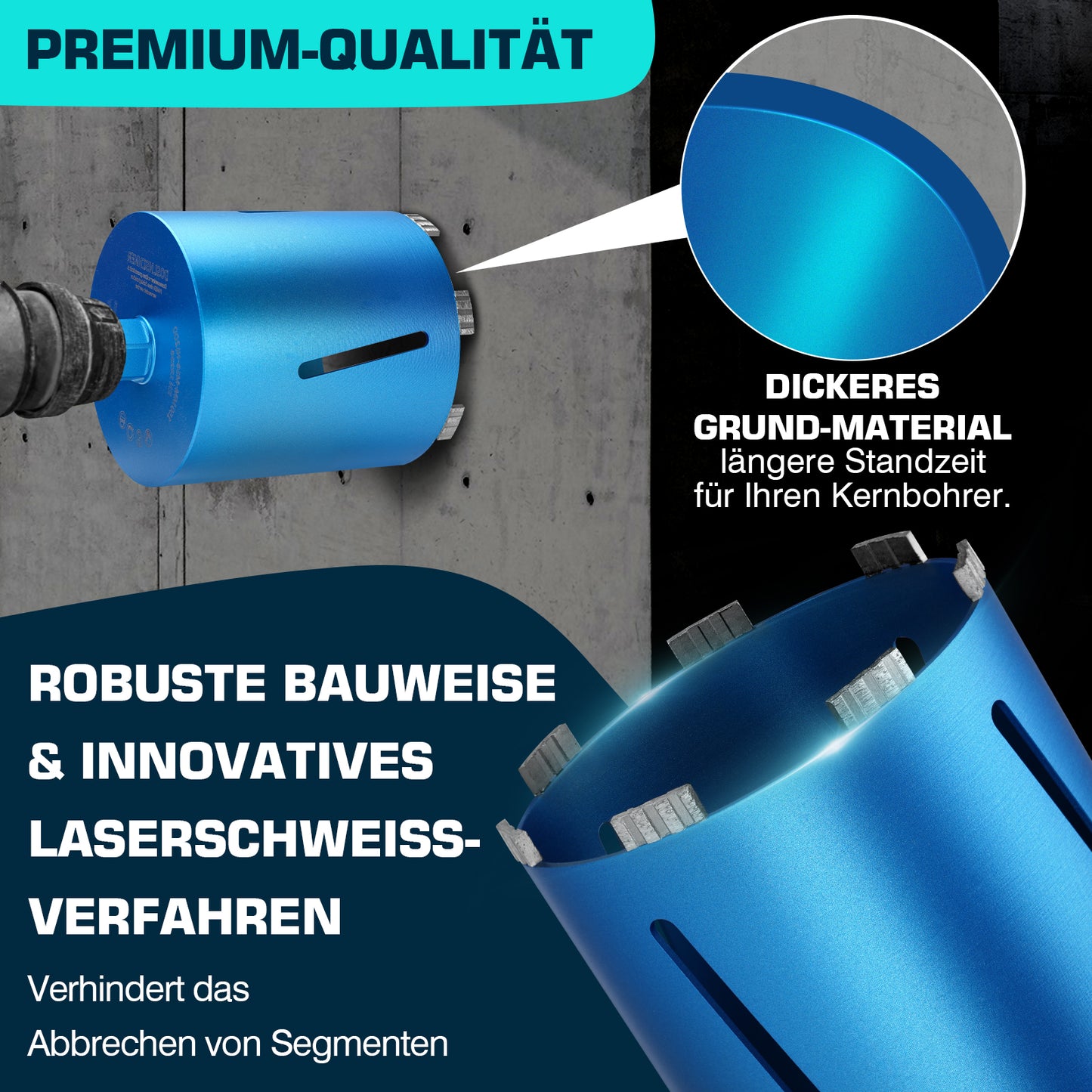 Profi corona de perforación de diamante para hormigón y hormigón armado Ø26–202 mm, M22, SDS Plus/Max, perforación en húmedo y en seco