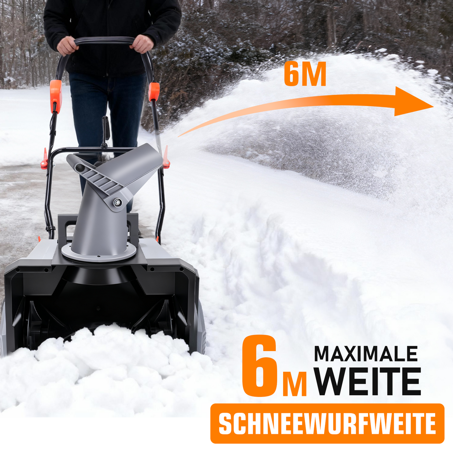 Kabelloser Elektrischer Schneefräser 1500W – 46cm Breite, 40V Akku, Leicht & Leistungsstark für Gehwege, Fahrbahnen & Gärten