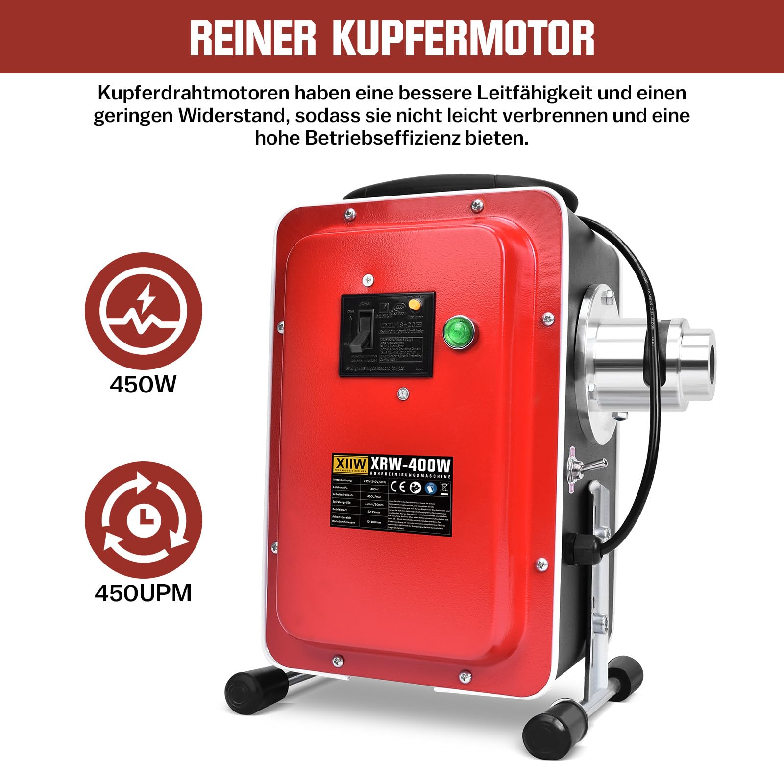 400W Rohrreinigungsmaschine – Elektrischer Abflussreiniger für 30–100mm Rohre mit Spiralen & Bohrköpfen