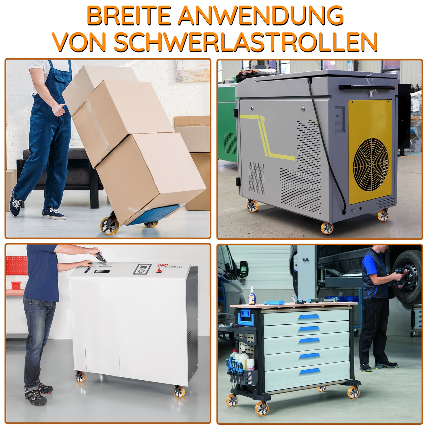 4er-Set 125mm Schwerlastrollen – 2× mit Bremse & 2× drehbar, leise & stabil für Werkstatt, Haushalt & Regale