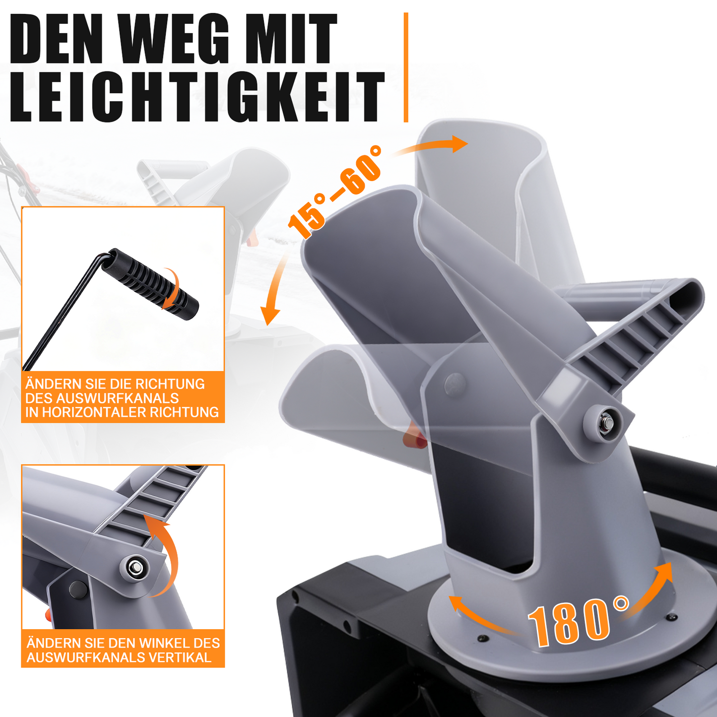 Kabelloser Elektrischer Schneefräser 1500W – 46cm Breite, 40V Akku, Leicht & Leistungsstark für Gehwege, Fahrbahnen & Gärten