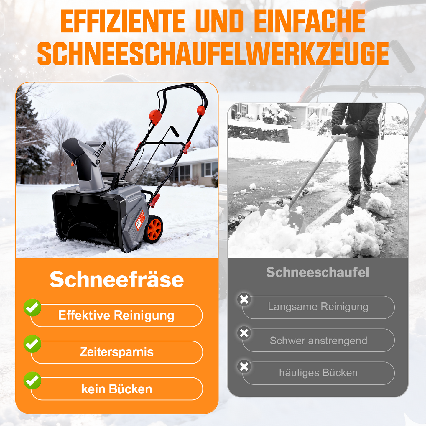 Kabelloser Elektrischer Schneefräser 1500W – 46cm Breite, 40V Akku, Leicht & Leistungsstark für Gehwege, Fahrbahnen & Gärten