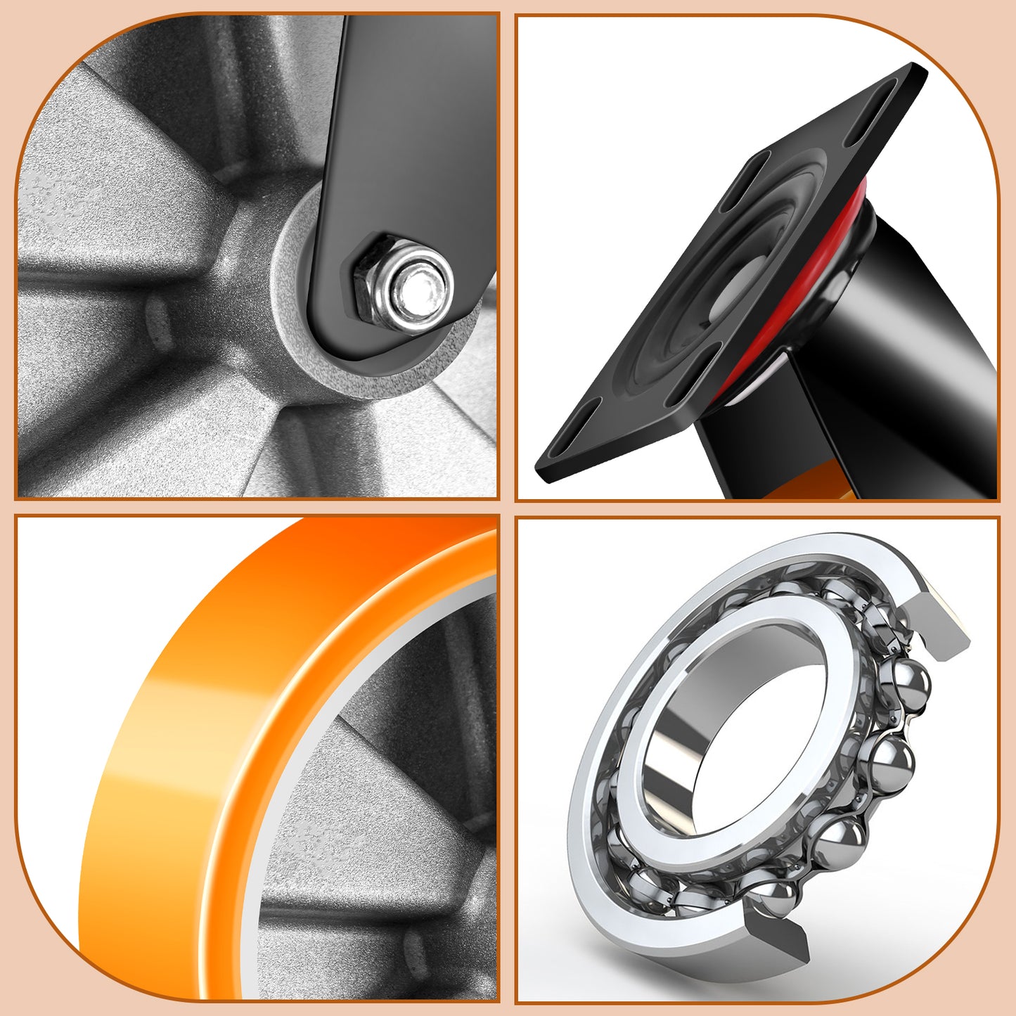4er-Set 125mm Schwerlastrollen – 2× mit Bremse & 2× drehbar, leise & stabil für Werkstatt, Haushalt & Regale