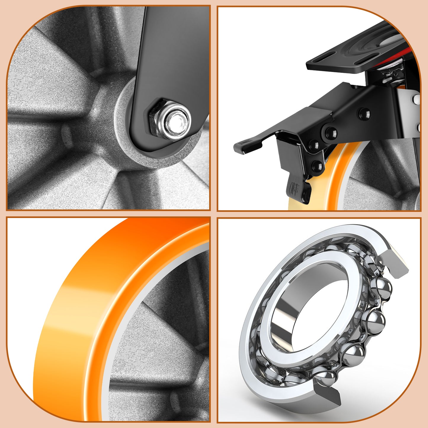 4er-Set 125mm Schwerlastrollen – 2× mit Bremse & 2× drehbar, leise & stabil für Werkstatt, Haushalt & Regale