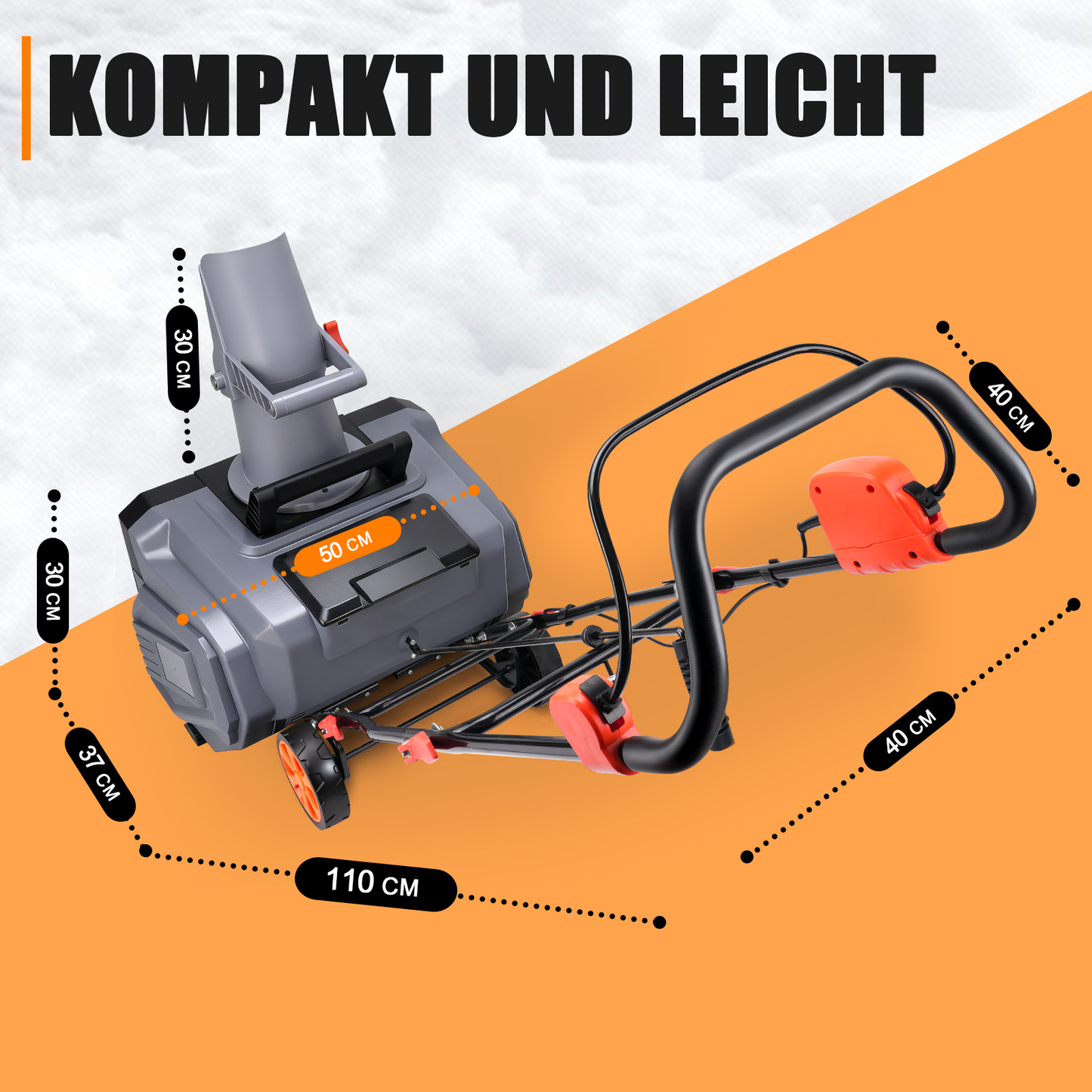 Kabelloser Elektrischer Schneefräser 1500W – 46cm Breite, 40V Akku, Leicht & Leistungsstark für Gehwege, Fahrbahnen & Gärten