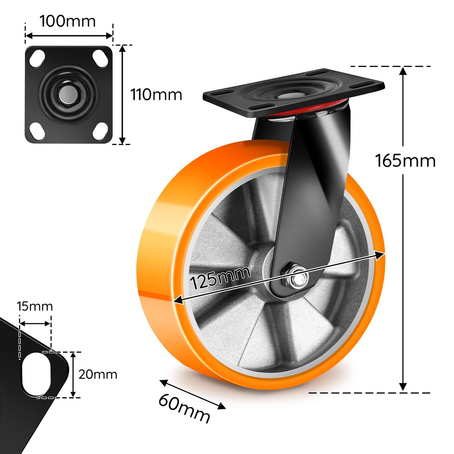 4er-Set 125mm Schwerlastrollen – 2× mit Bremse & 2× drehbar, leise & stabil für Werkstatt, Haushalt & Regale