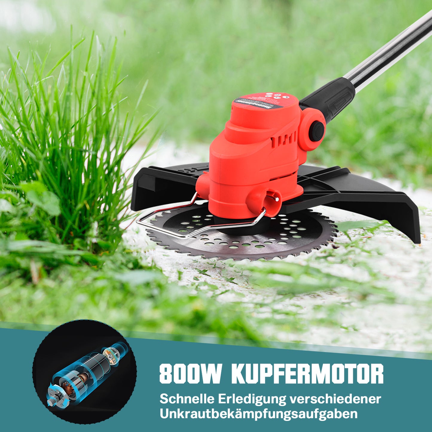 800W Bürstenloser Rasentrimmer für Makita 18V Akku, inkl. Schneidedraht, Metallklingen & Unkrautbürste – Effizient & Stromsparend für Gartenarbeit