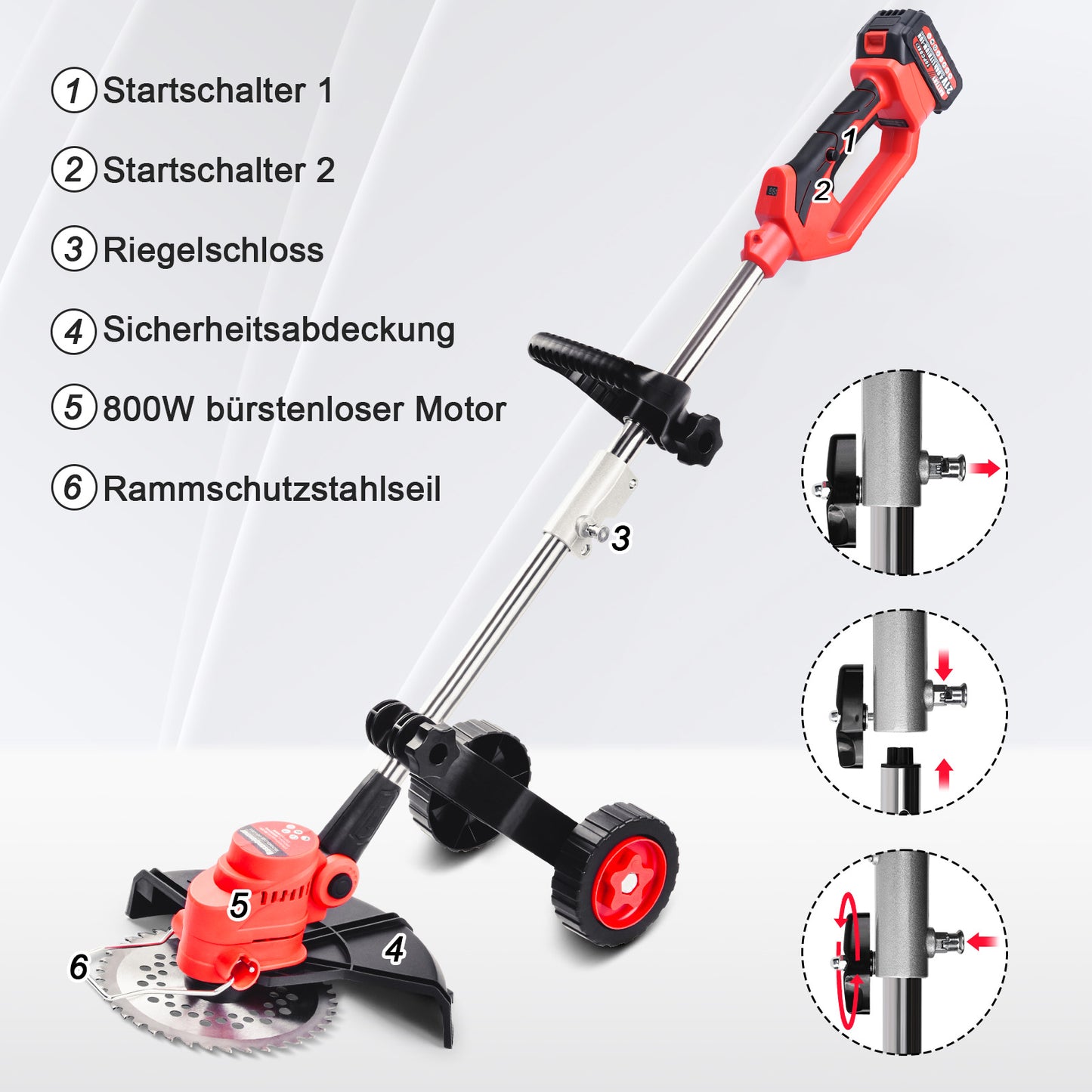 800W Bürstenloser Rasentrimmer für Makita 18V Akku, inkl. Schneidedraht, Metallklingen & Unkrautbürste – Effizient & Stromsparend für Gartenarbeit