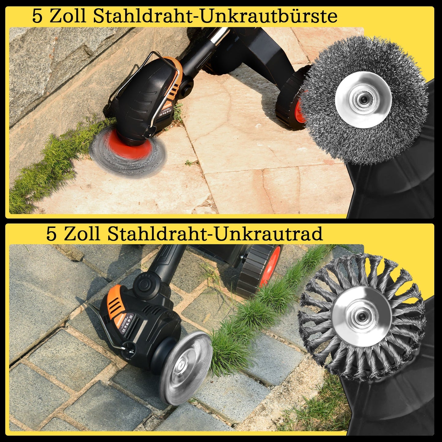 Akku Rasenmäher – 1200W bürstenloser Motor, verstellbar, mit 4 Aufsätzen, ideal für Rasenpflege und Unkrautbeseitigung