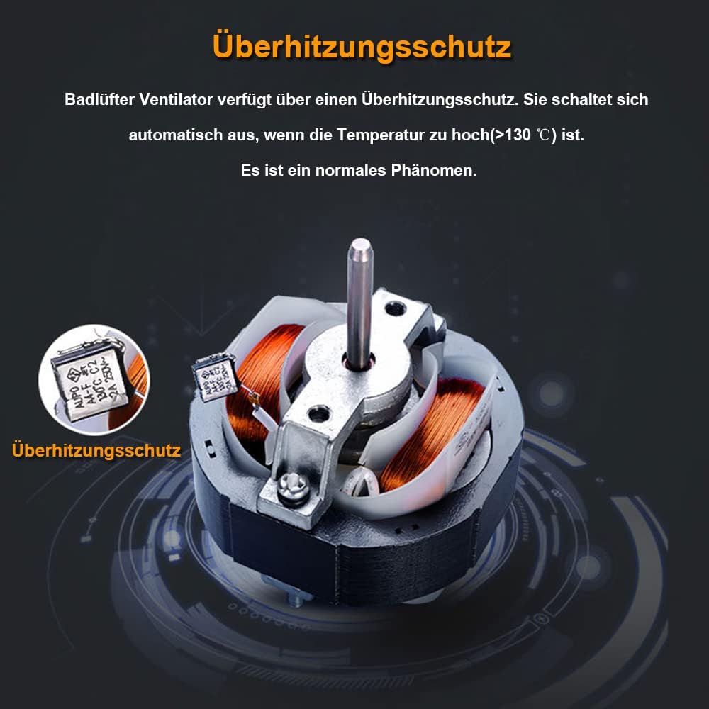Badlüfter Ø100mm mit Timer – Leise (34dB), Energiesparend (12W), IPX4 Spritzwassergeschützt für Bad & WC