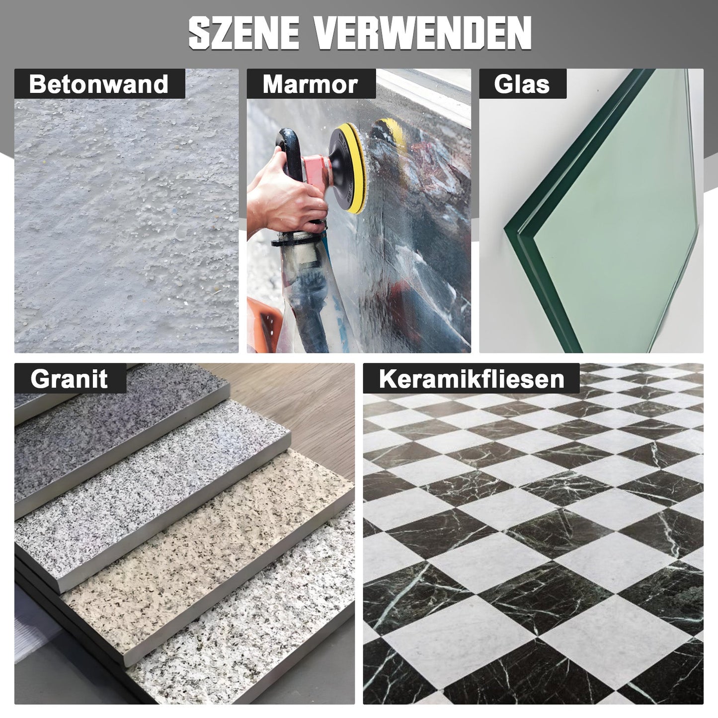 Diamant Polierscheiben Set – 12 - tlg. mit M14 Zubehör & Bohreraufsatz