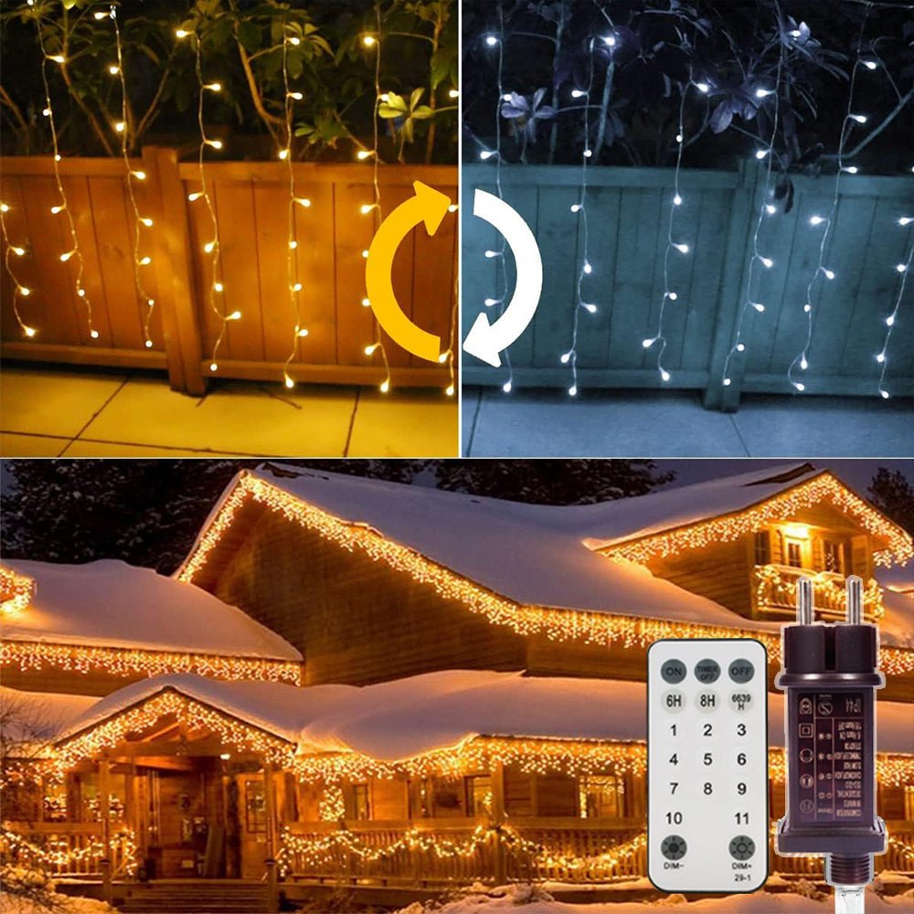 Eiszapfen Lichterkette – IP44 Wasserdicht, 11 Modi, Dimmbar, Timer & Speicherfunktion
