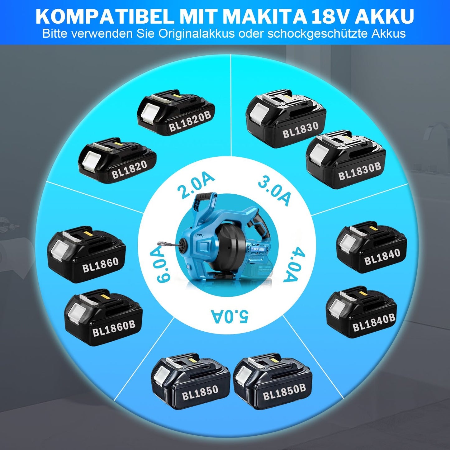 Elektrisches Rohrreinigungsgerät 20V – Akku Rohrreiniger für Haushalt und Gewerbe