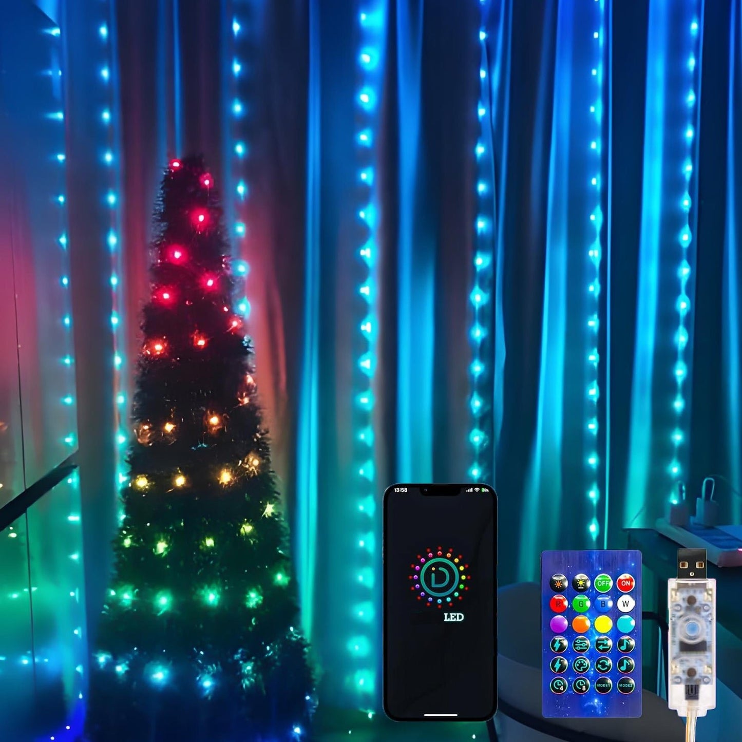 Intelligente Vorhanglichter – 300 LEDs, 3×3 m, 16 Millionen Farben, App & Fernbedienung