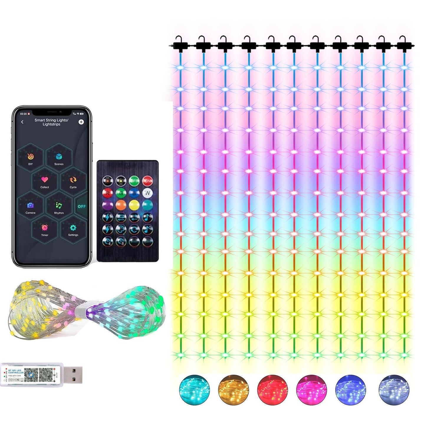 Intelligente Vorhanglichter – 300 LEDs, 3×3 m, 16 Millionen Farben, App & Fernbedienung
