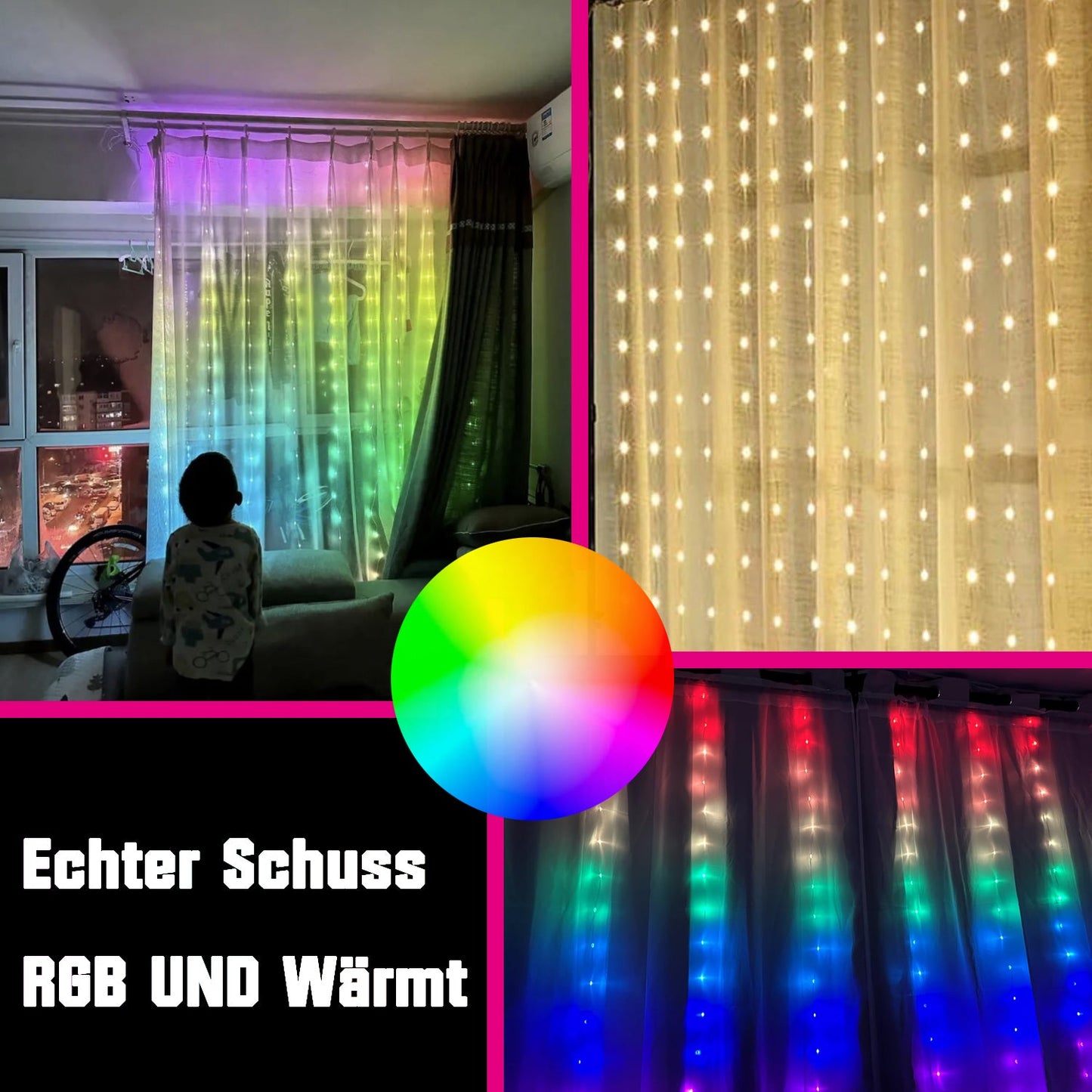 Intelligente Vorhanglichter – 300 LEDs, 3×3 m, 16 Millionen Farben, App & Fernbedienung