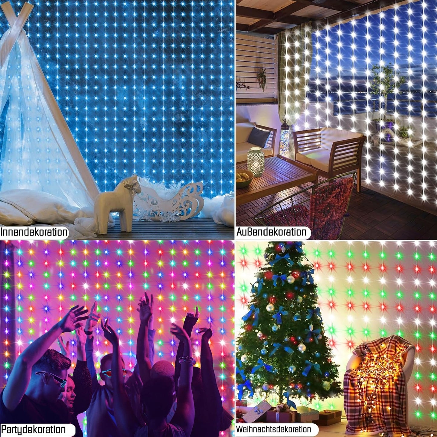 Intelligente Vorhanglichter – 300 LEDs, 3×3 m, 16 Millionen Farben, App & Fernbedienung
