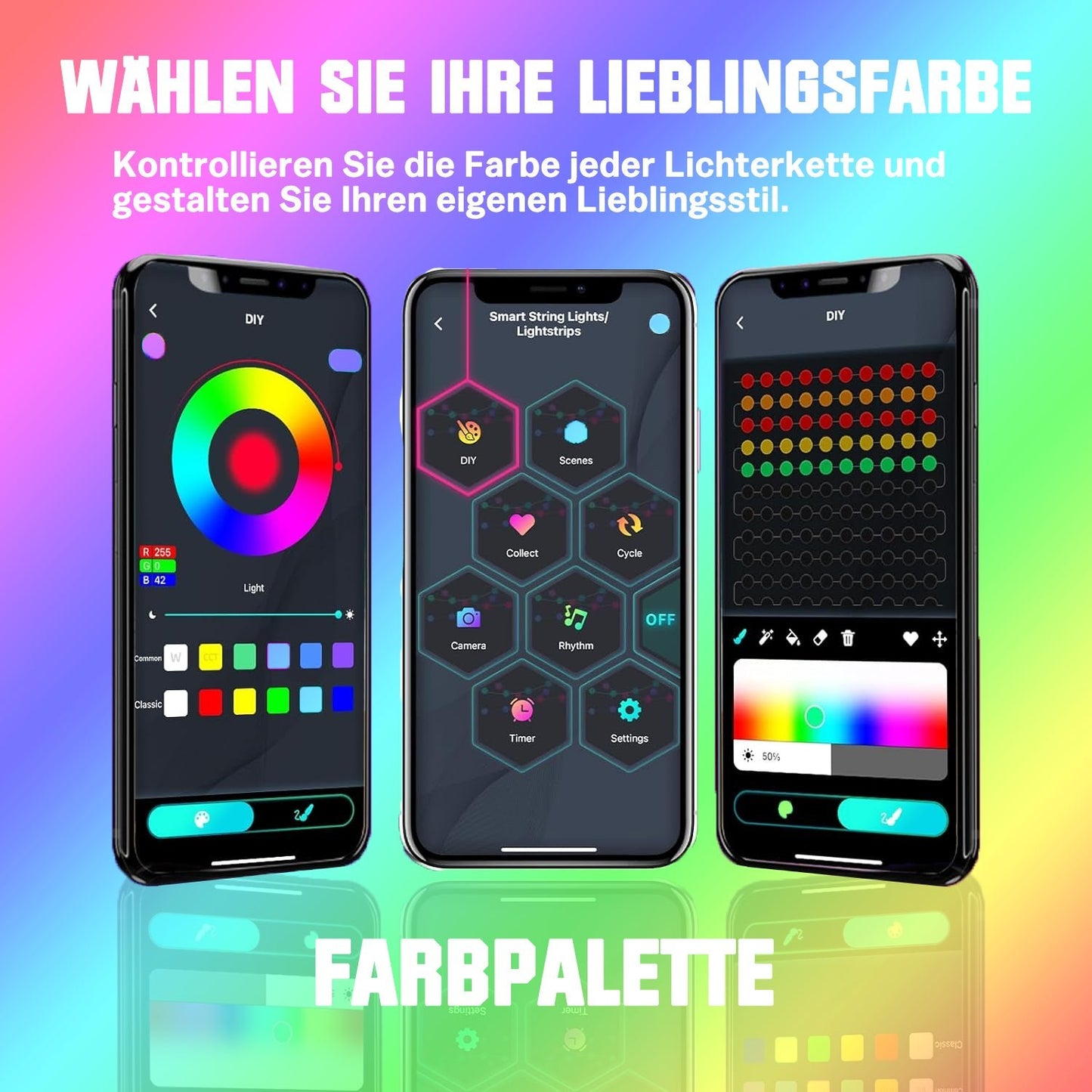 Intelligente Vorhanglichter – 300 LEDs, 3×3 m, 16 Millionen Farben, App & Fernbedienung