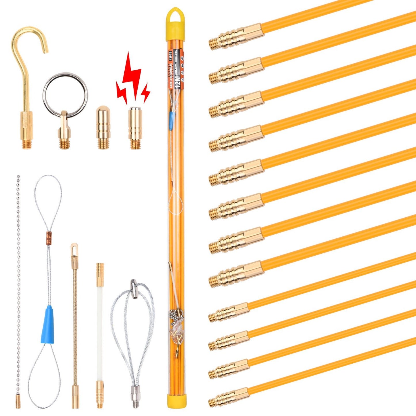 Kabeleinzugshilfe 12 m mit Zubehör | Glasfaser für Kabel 1–4 mm²