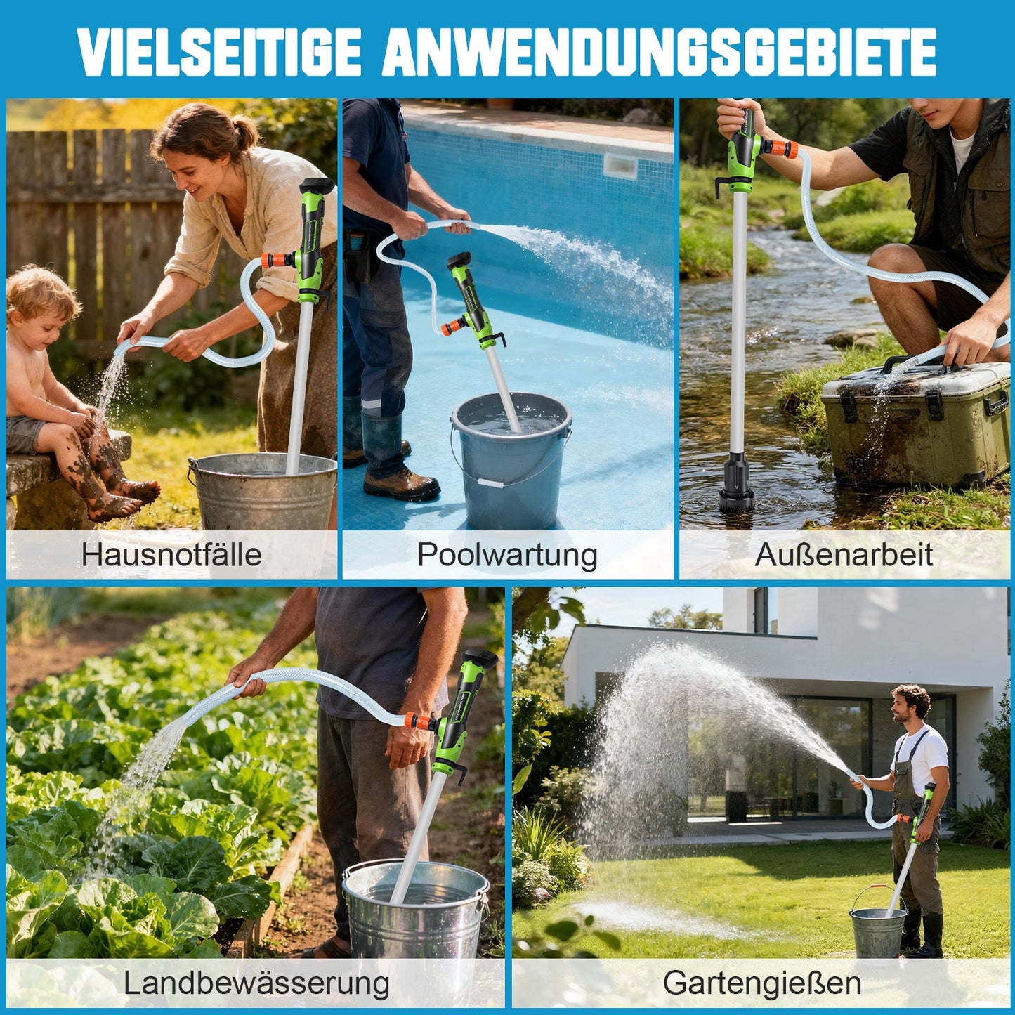Kabellose Akku Regenfasspumpe – Wassertransferpumpe 50 L/min, 10m Förderhöhe, tragbare 18V Pumpe
