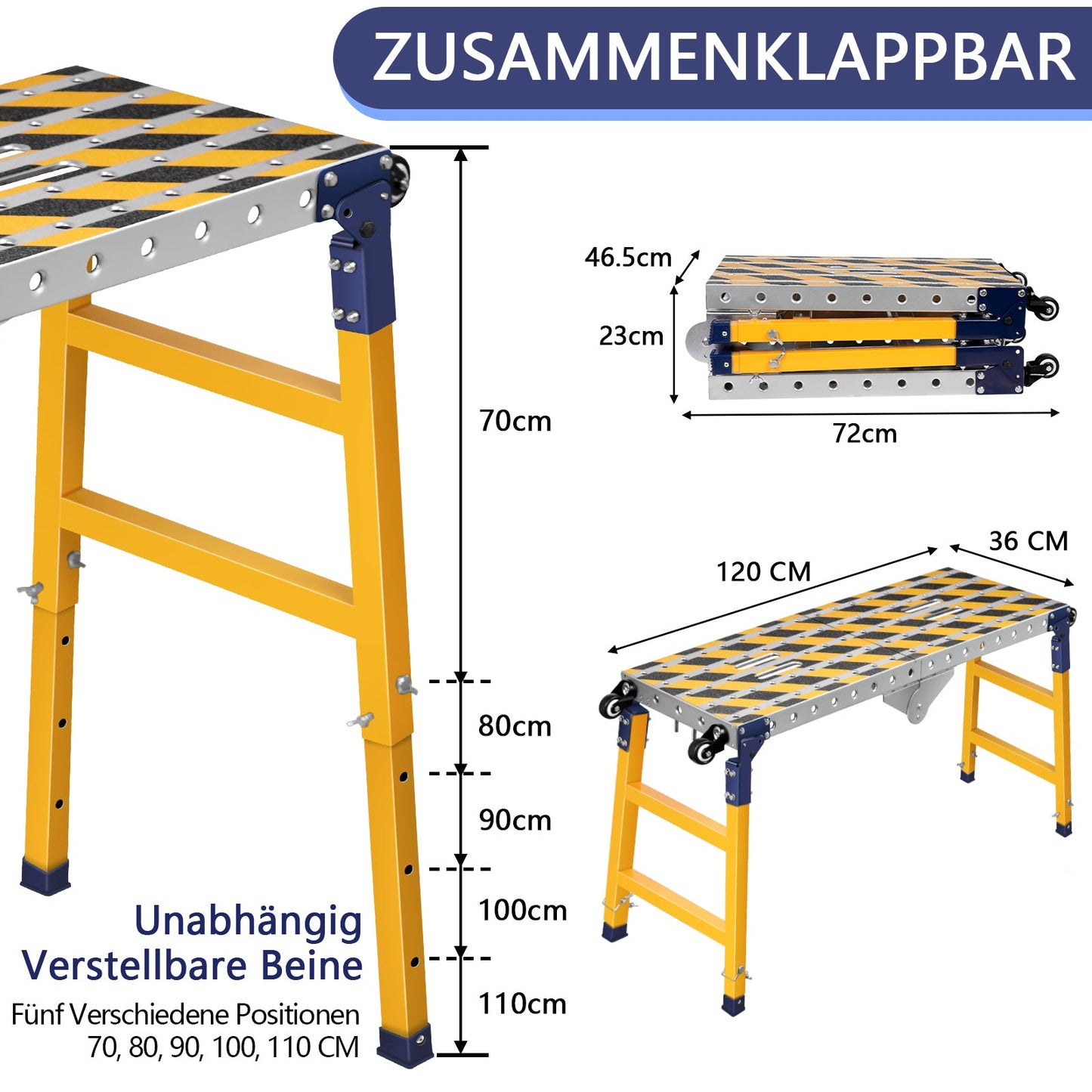 Multifunktionale Arbeitsplattform mit 500 kg Tragfähigkeit – Höhenverstellbar, Mobil und Vielseitig einsetzbar