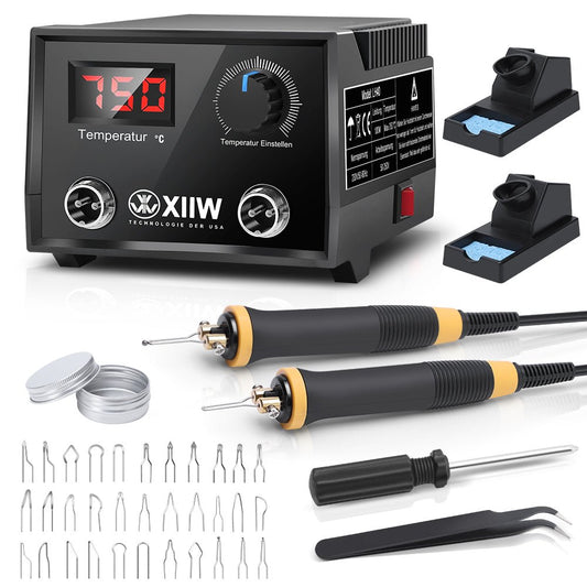 Professionelle Pyrographie - Maschine mit Digitalsteuerung, 33 Stiftspitzen, für Holz, Leder und Bastelprojekte – Präzision und Vielseitigkeit