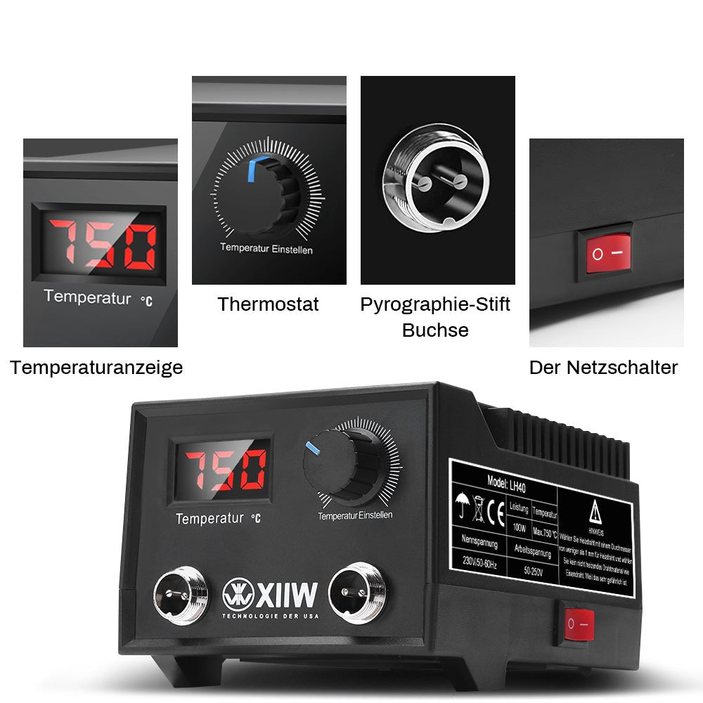 Professionelle Pyrographie - Maschine mit Digitalsteuerung, 33 Stiftspitzen, für Holz, Leder und Bastelprojekte – Präzision und Vielseitigkeit