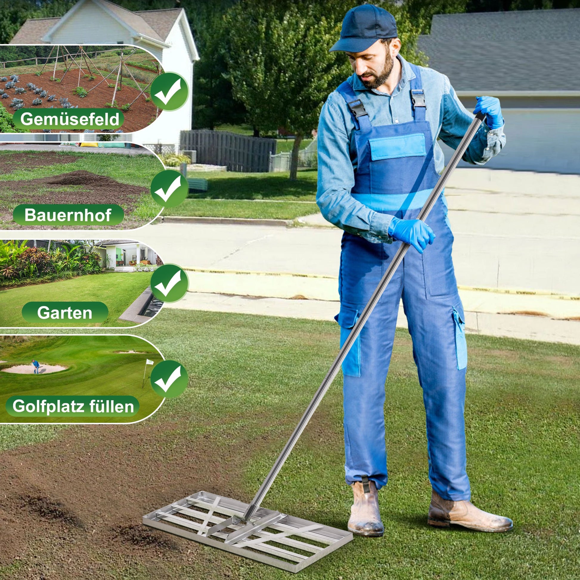Rasenrakel Edelstahl 85cm – höhenverstellbar 134–200 cm, rostfrei & bis 80 kg belastbar – für Garten, Rasen & Golfplatz