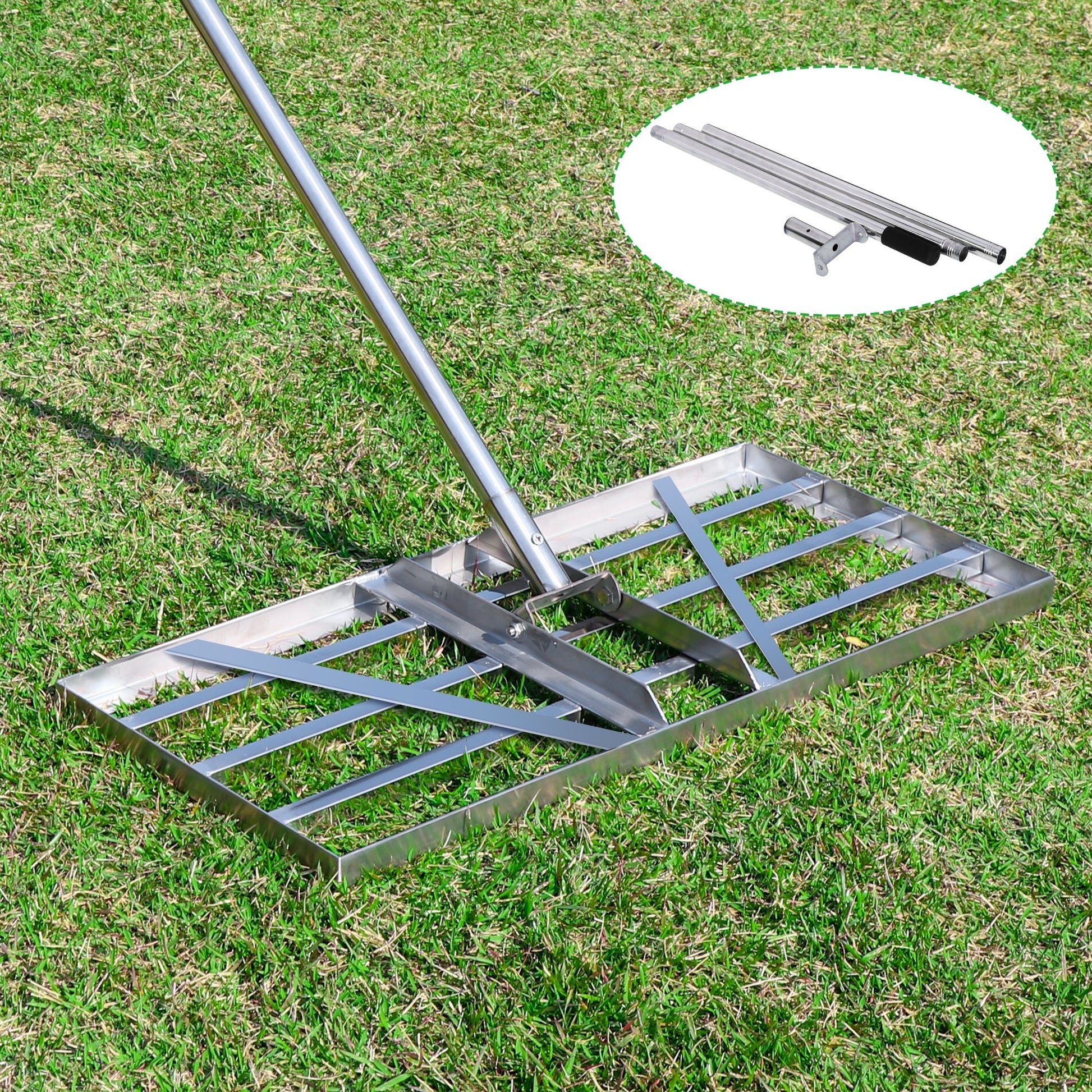 Rasenrakel Edelstahl 85cm – höhenverstellbar 134–200 cm, rostfrei & bis 80 kg belastbar – für Garten, Rasen & Golfplatz