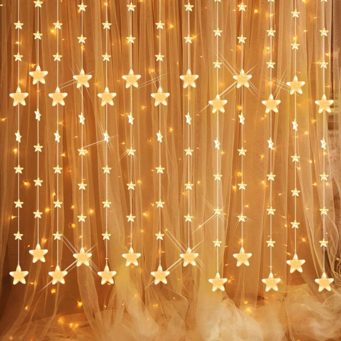 Sterne Lichterkette 2 m, 144 LEDs, Warmweiß, 8 Modi, Timer, IP44, für Innen & Außen