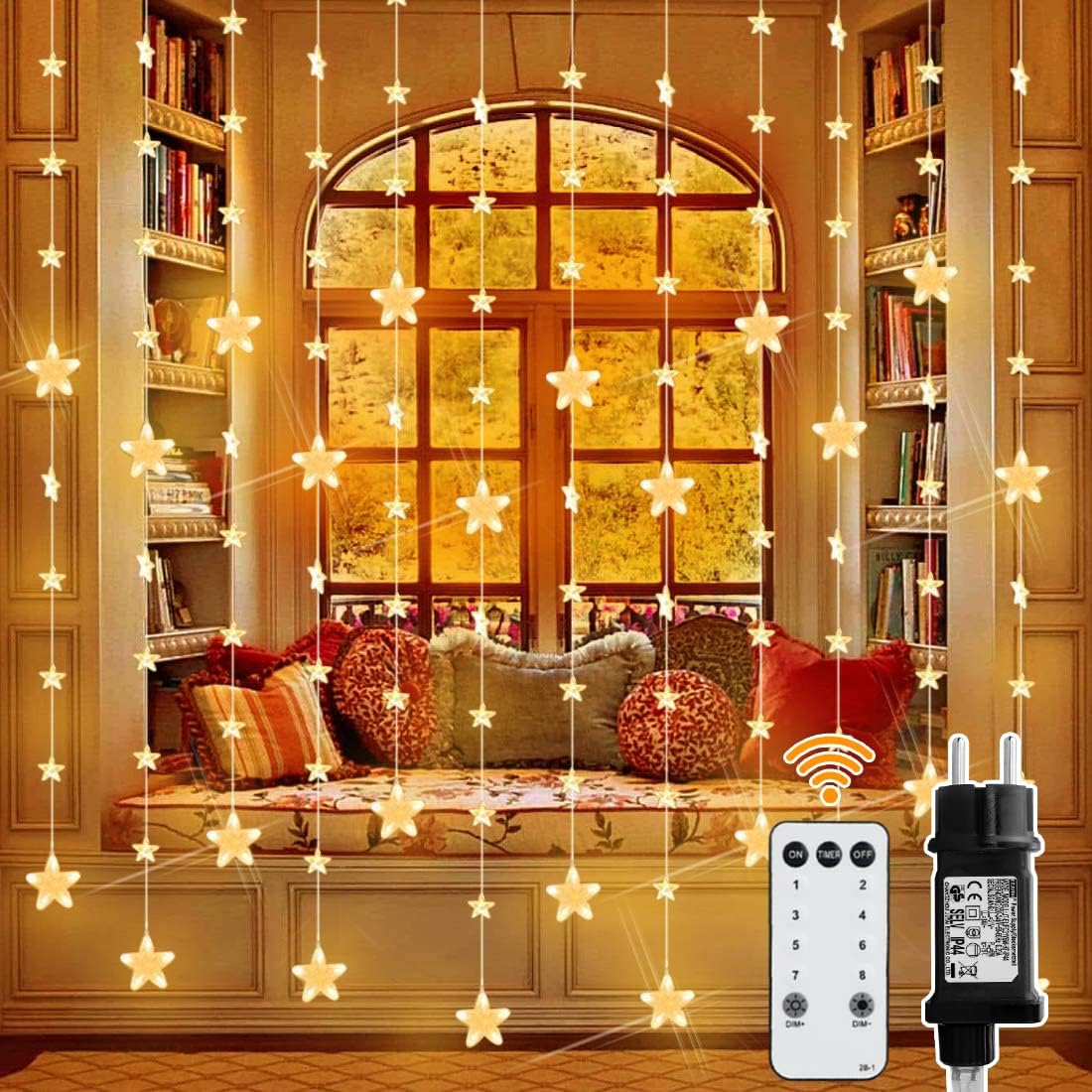 Sterne Lichterkette 2 m, 144 LEDs, Warmweiß, 8 Modi, Timer, IP44, für Innen & Außen