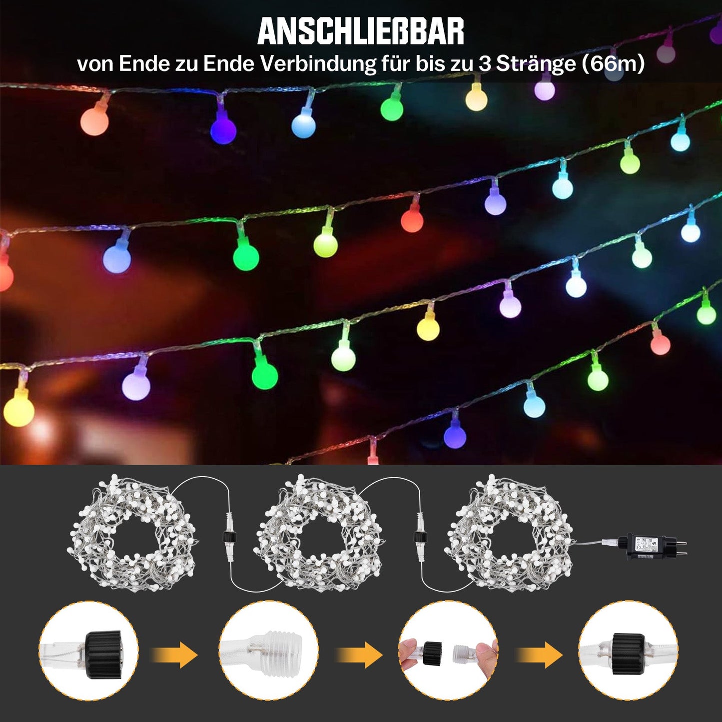 Sternenlichterkette für festliche Stimmung – 144 LEDs, 2 m Warmweiß