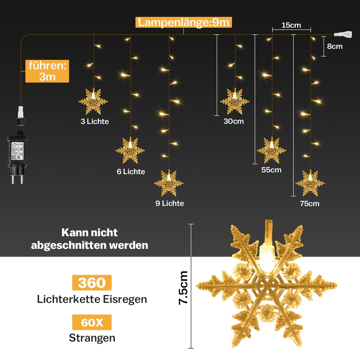 Sternenlichterkette für festliche Stimmung – 144 LEDs, 2 m Warmweiß