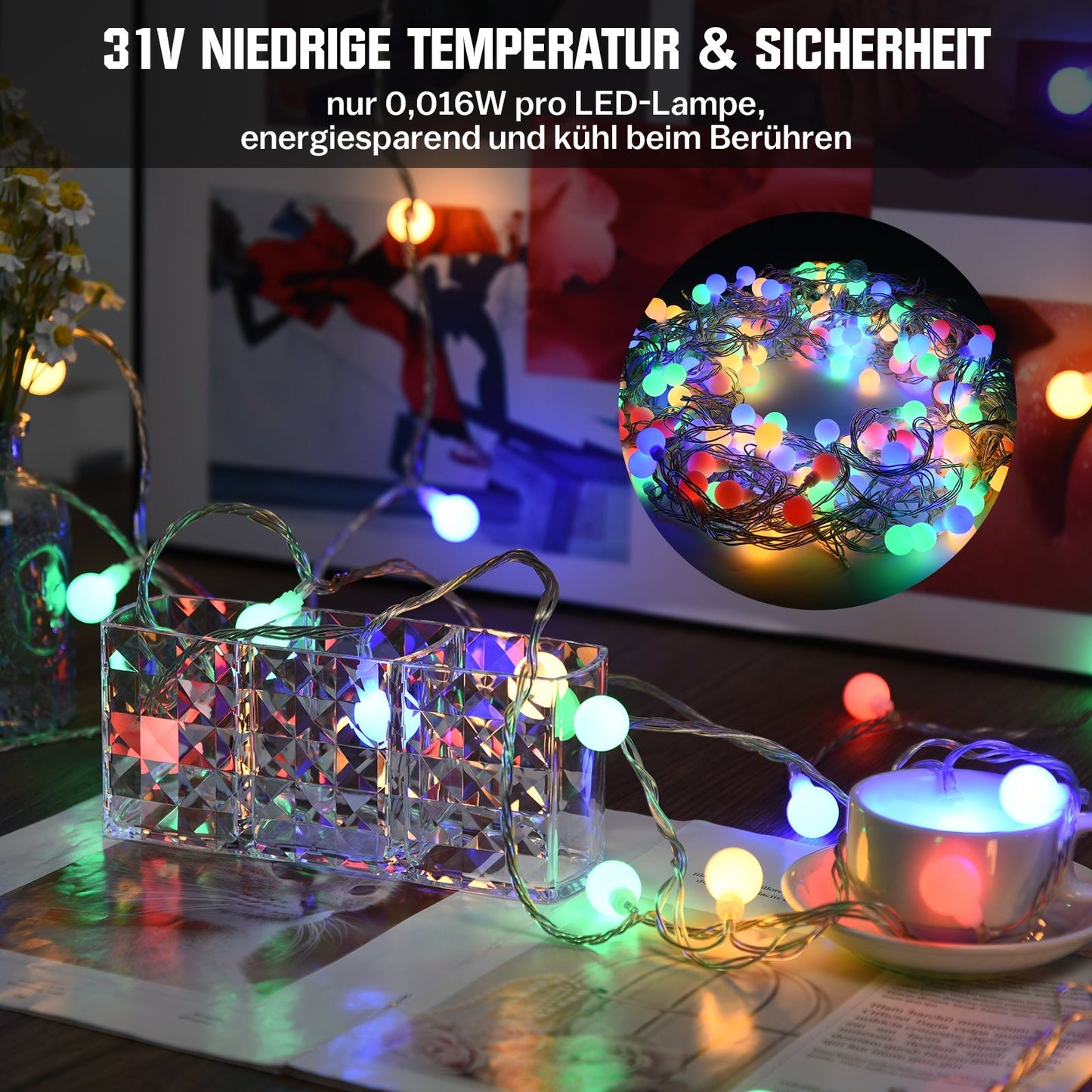 Sternenlichterkette für festliche Stimmung – 144 LEDs, 2 m Warmweiß