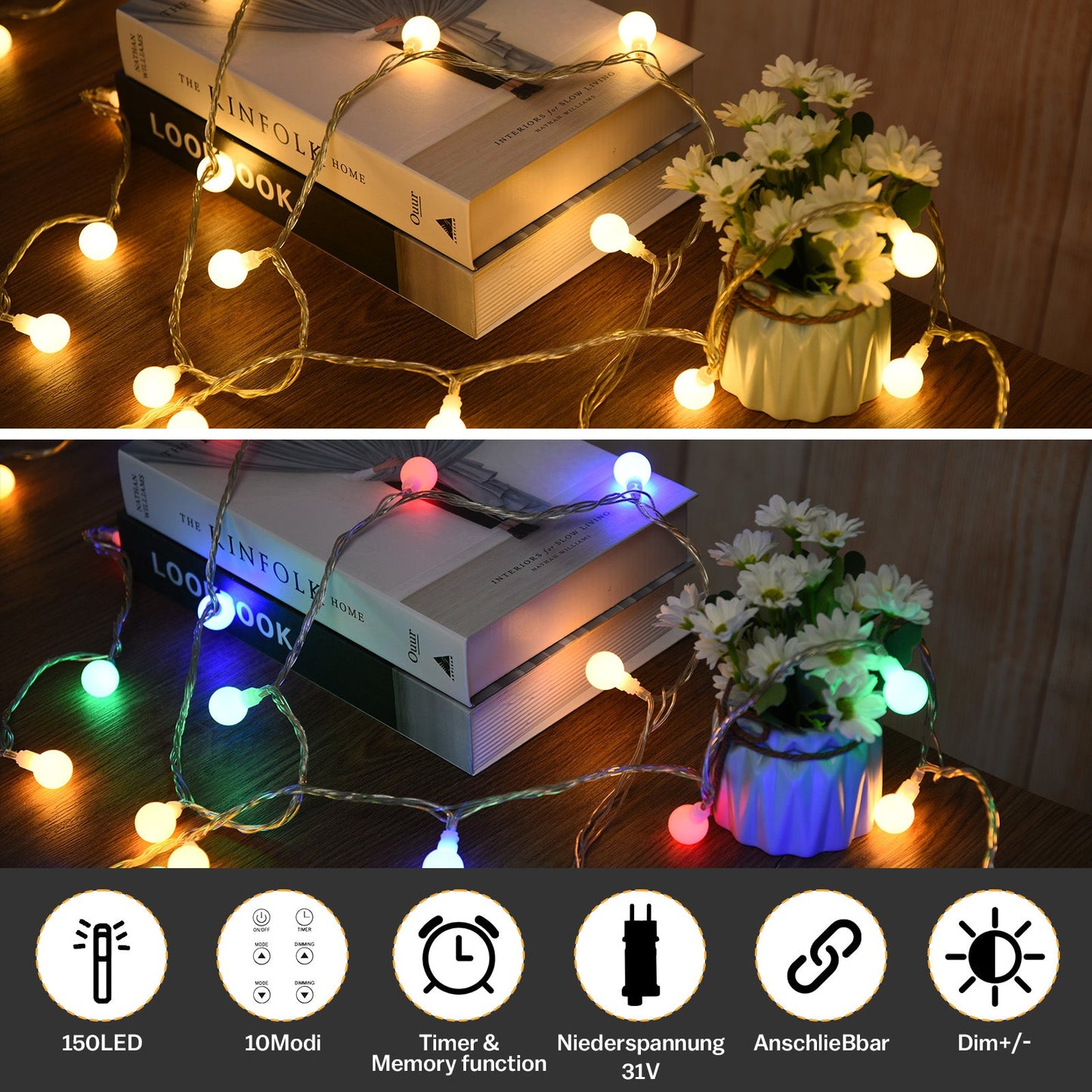 Sternenlichterkette für festliche Stimmung – 144 LEDs, 2 m Warmweiß
