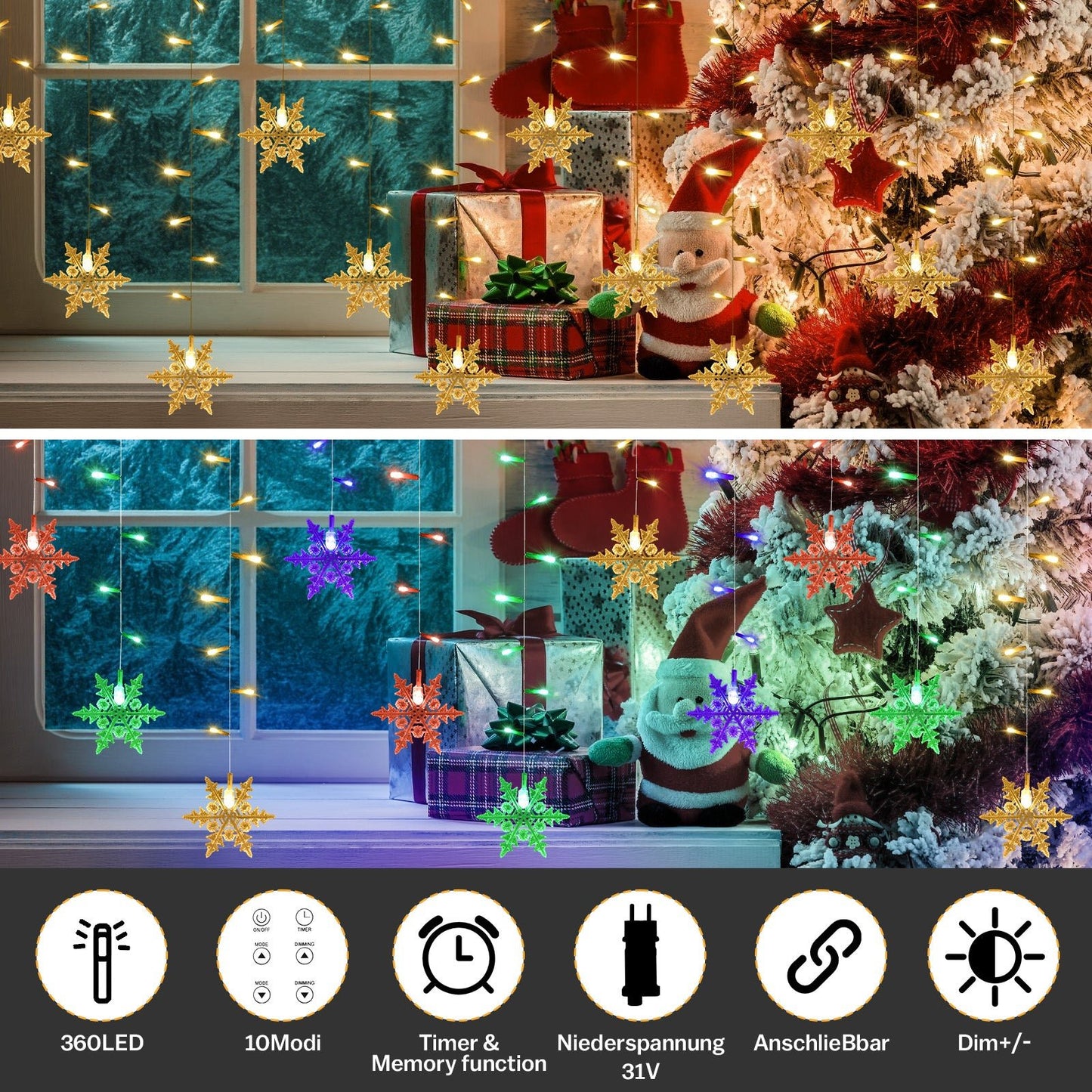 Sternenlichterkette für festliche Stimmung – 144 LEDs, 2 m Warmweiß