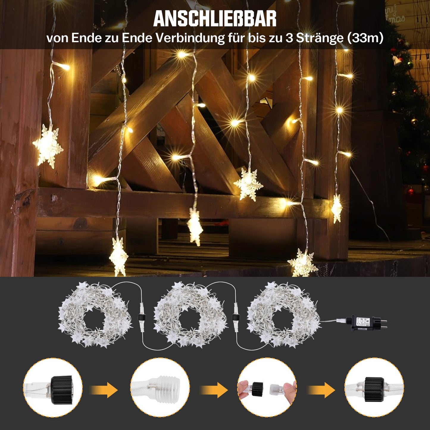 Sternenlichterkette für festliche Stimmung – 144 LEDs, 2 m Warmweiß