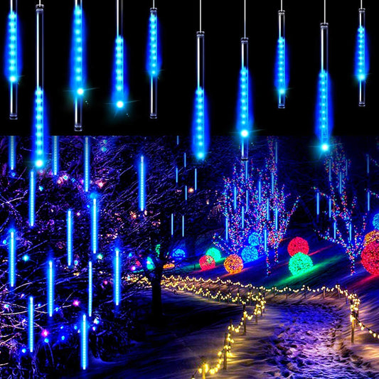 288 LED 8 Röhren Meteorschauer Lichterkette Lichterregen Blau
